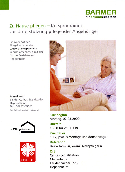 Zu Hause pflegen - Kursprogramm zur Unterstützung pflegender Angehöriger
