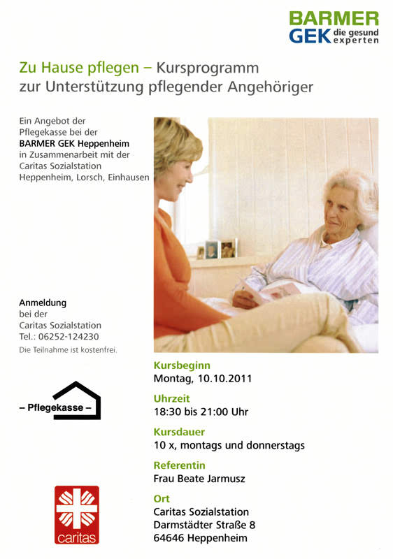Zu Hause pflegen - Kursprogramm zur Unterstützung pflegender Angehöriger