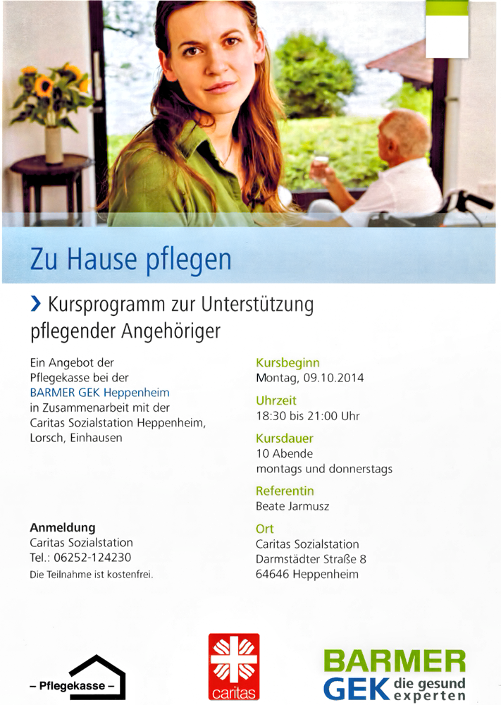 Zu Hause pflegen - Kursprogramm zur Unterstützung pflegender Angehöriger